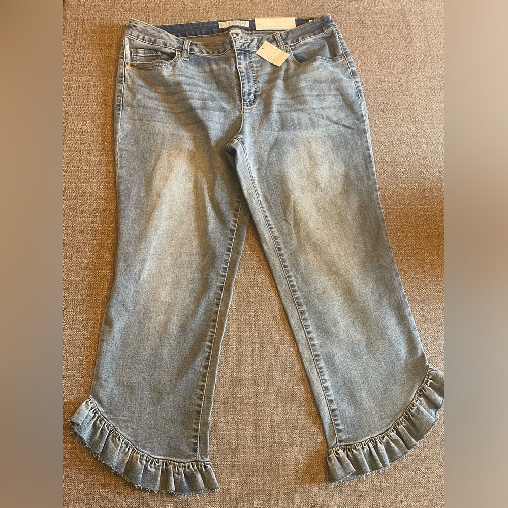 Cato Denim Ruffled Hem Cropped Jeans Womens 16